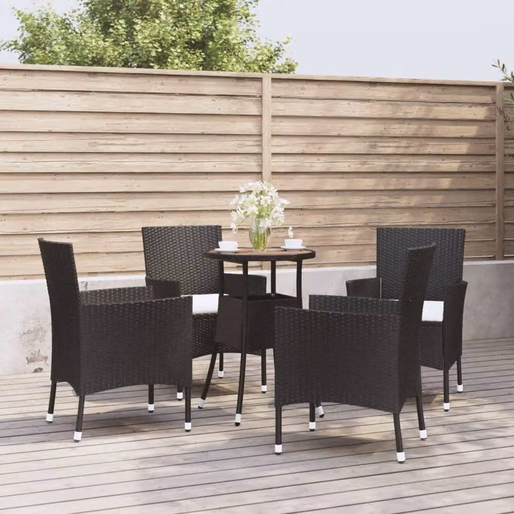 Berkfield Home 5 Piece Black Poly Rattan Garden Bistro Set with Cushions – 2