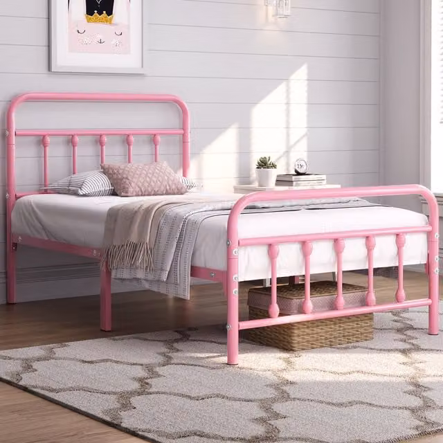 Yaheetech Vintage Metal Bed Frame, Pink, W/D/H: 90 x 200 cm