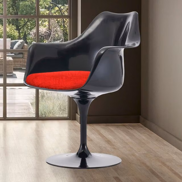 Fusion Living Black Tulip Armchair with Textured Cushion in Red and Black