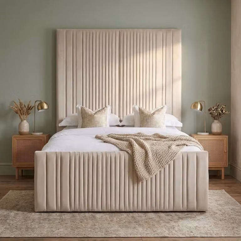 Brooklyn Bed Frame by Beds NK Ltd, Modern Upholstered Velvet Bed in Beige
