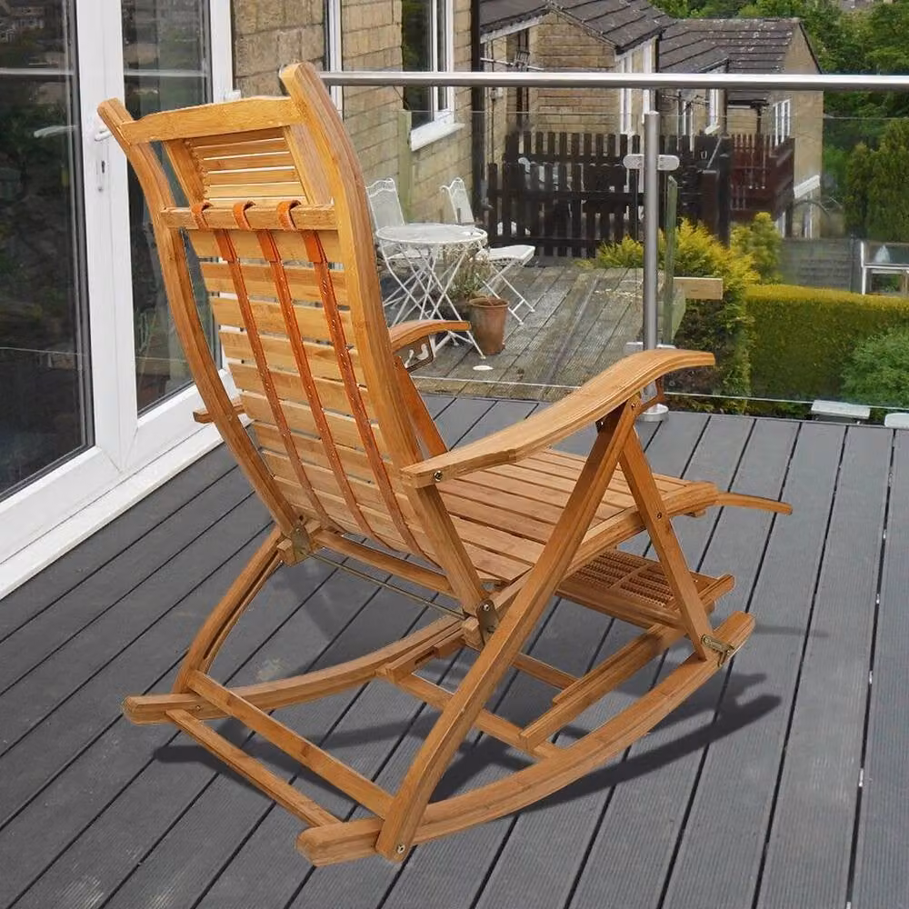 SPETLEK Natural Bamboo Sun Lounge for Patio and Pool in Brown and Beige with Adjustable Headrest – 5