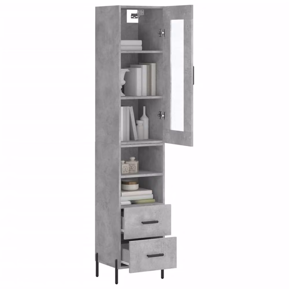 Berkfield Home Highboard in Concrete Grey with Glass Doors and Internal Shelves, W/D/H: 34.0 x 34.5 x 180 cm – 3