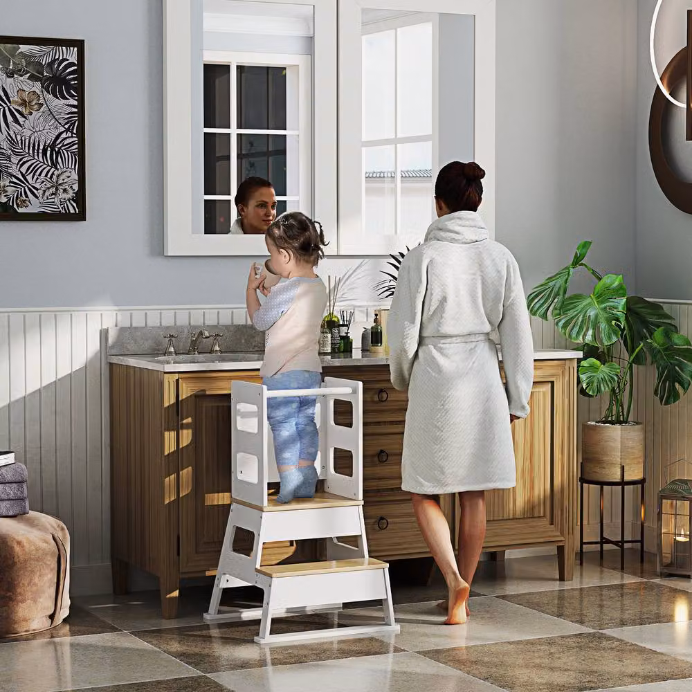STILVORA Toddler Standing Tower with Blackboard in White – 2