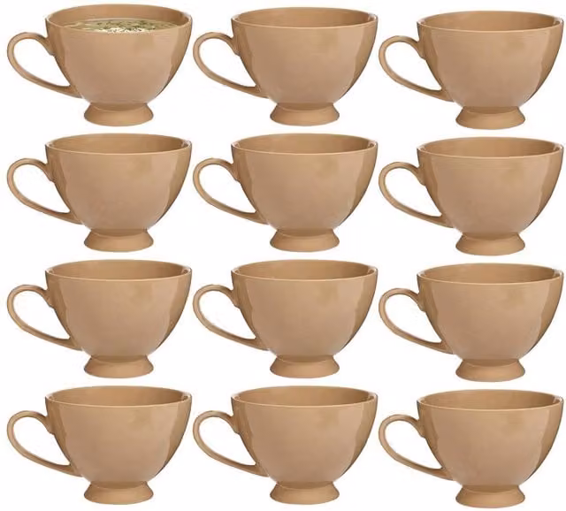 Dibor Montmartre Set of 12 Large Mocha Cream Ceramic Tea Cups and Coffee Mugs in Beige – 1