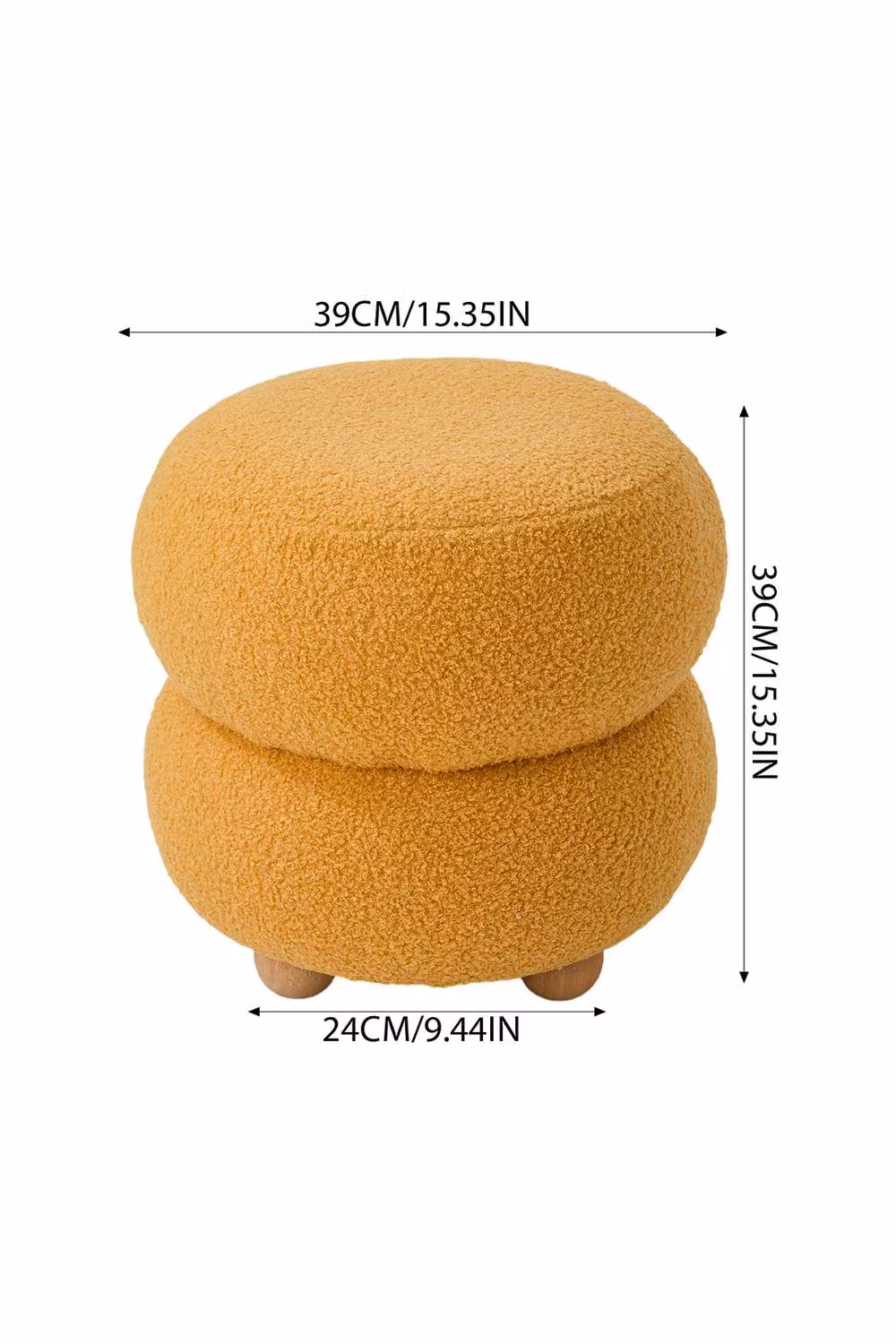 Garden Sanctuary Modern Cylindrical Bouclé Upholstered Footstool in Yellow – 2