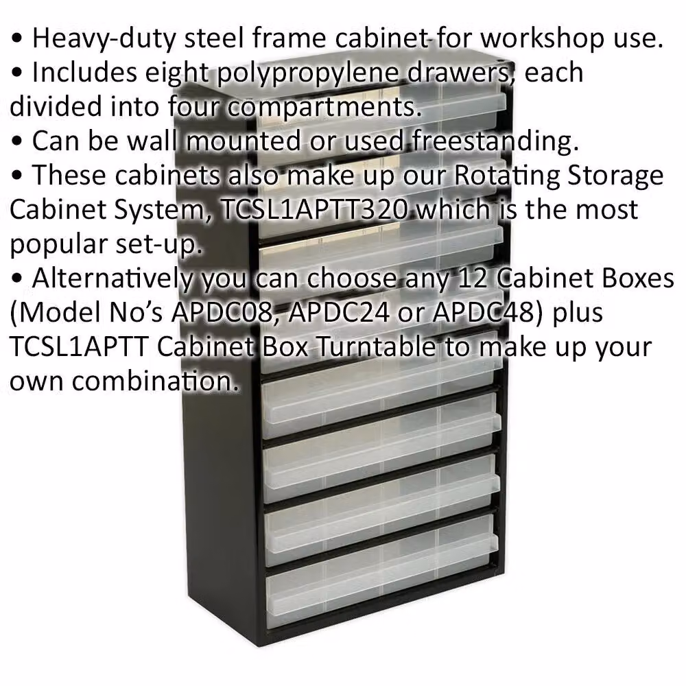 Loops 8 Drawer Parts Cabinet in Black, Wall Mounted or Standing, W: 30.5 cm, D: 15.5 cm, H: 55.5 cm – 2