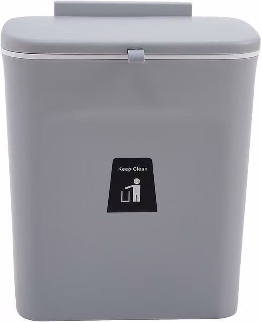 Livingandhome Grey and Silver Plastic Kitchen Compost Bin with Flip Lid and Odour Filter, Wall Mounted or Under Sink