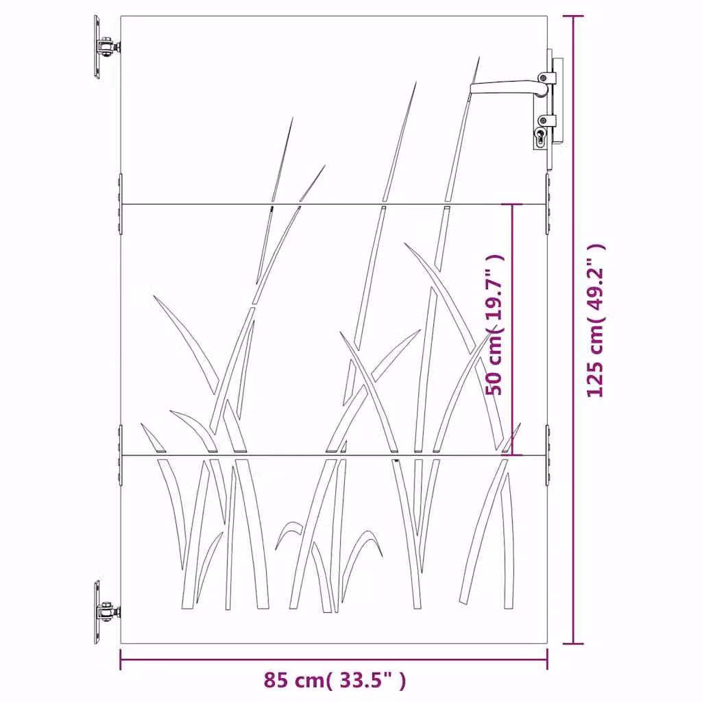 Berkfield Home Garden Gate in Brown Corten Steel with Grass Design, W: 85 cm, H: 125 cm – 4