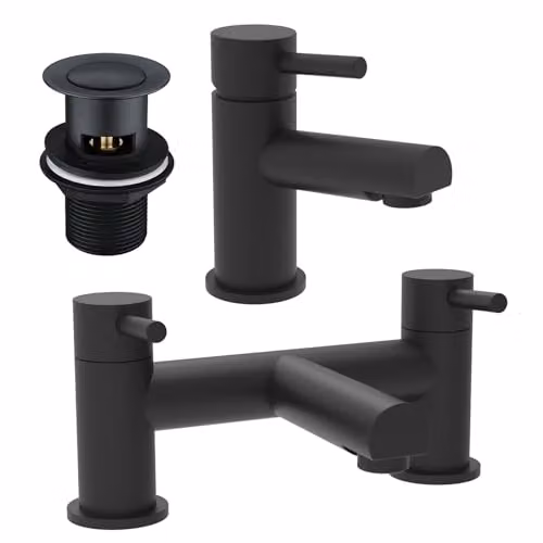 Nes Home Single Lever Basin Mixer Tap and Bath Filler with Waste, Matt Black