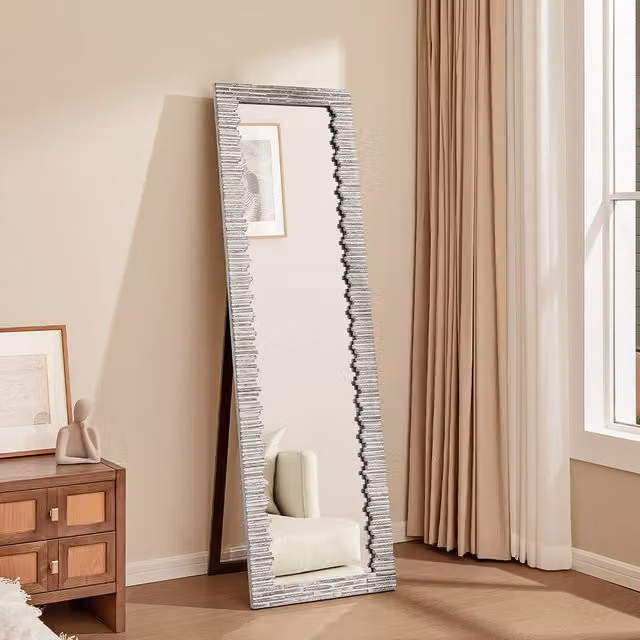 Livingandhome Modern Rectangular Freestanding Wood Floor Mirror in Black and Grey