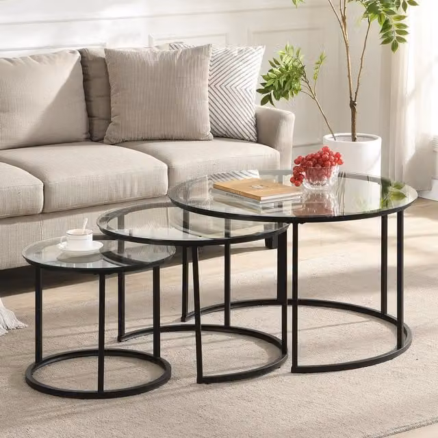 Artemis Home Orbis Nest of 3 Tables with Transparent Round Glass Tops