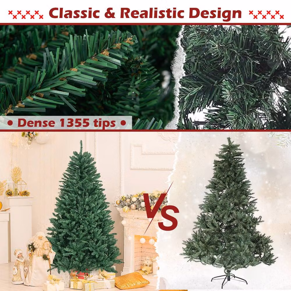 Costway 6 FT Green Artificial Hinged Christmas Tree with PVC Branch Tips – 5