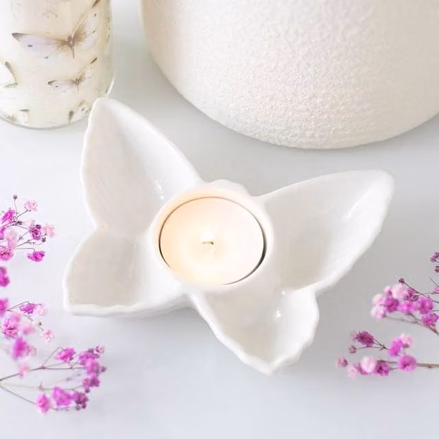 Uniqueful White Butterfly Ceramic Tealight Candle Holder