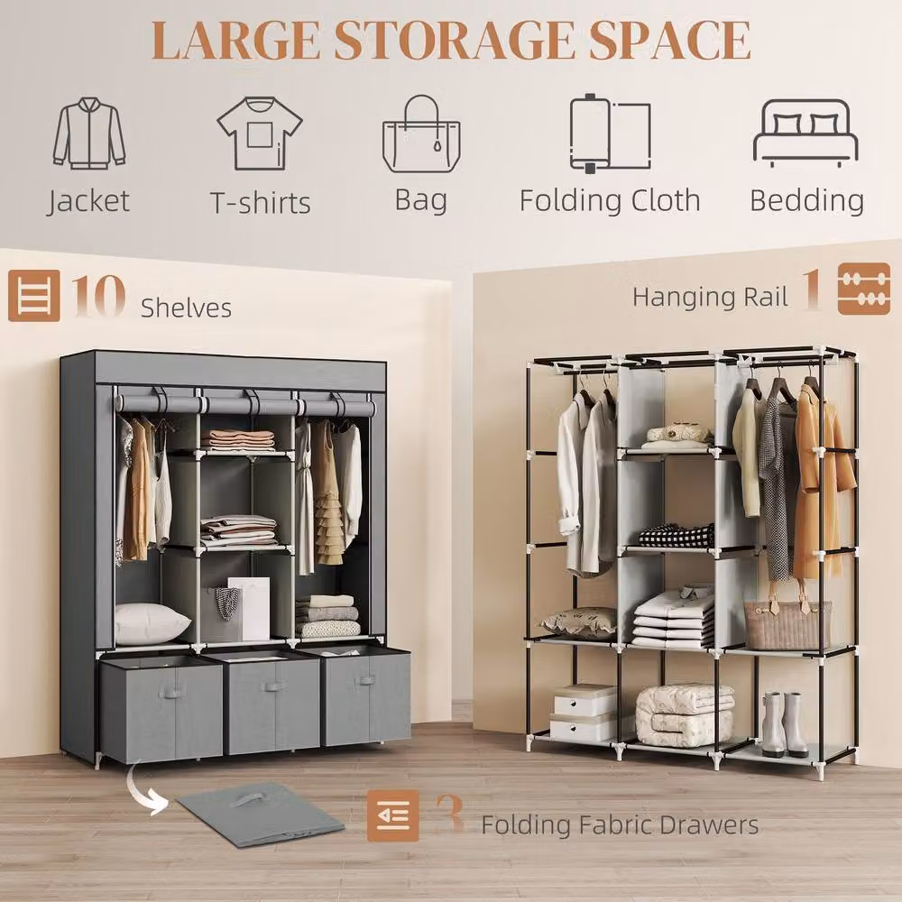 STILVORA Modern Grey Wardrobe with Roll Shutter, Internal Shelves, Drawers and Hanging Rod, H 162.5 x W 125.0 cm – 4