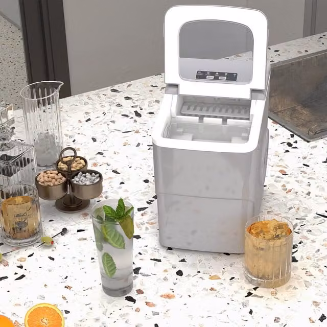 HOMCOM Portable Ice Maker with Digital Display and Automatic Cleaning Function, Silver