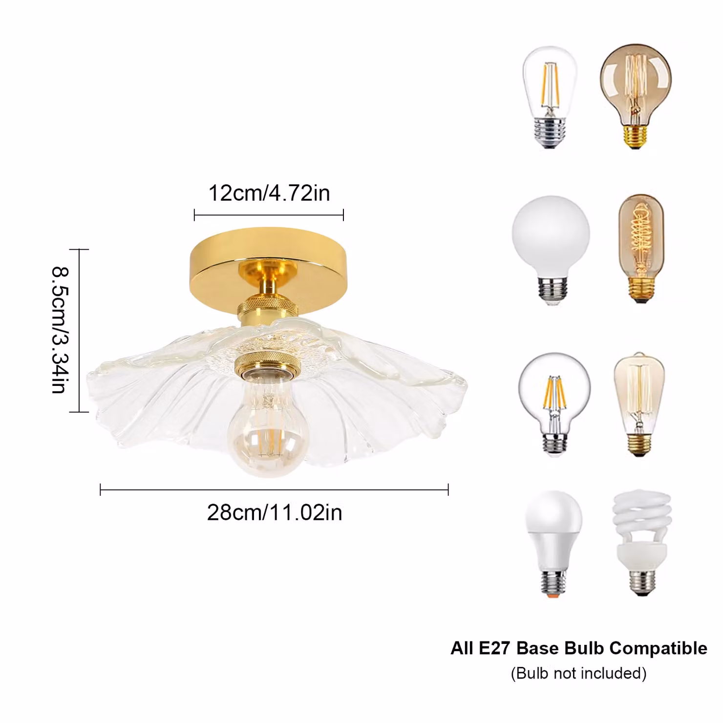 Pheashine Gold Fluted Glass Ceiling Light with E27 Base, Diameter: 28 cm – 2