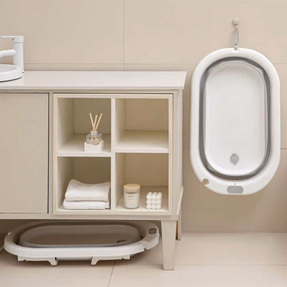 Simpa Foldable Baby Bath Tub with Stand and Support Cushion in White and Grey, W/D/H: 66.5 x 41 x 18 cm – 2