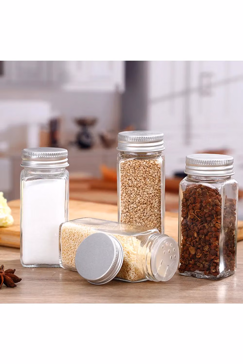 Living and Home 12-Piece Clear Glass Spice Jar Set with Metal Screw Lids – 3