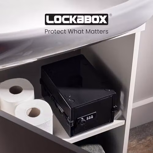 Lockabox Mini Small Lockable Storage Box with Combination Lock, Black, W/D/H: 22.3 x 15.4 x 12 cm – 7