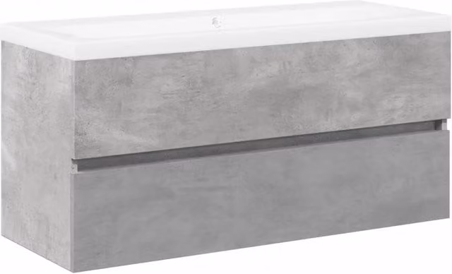Berkfield Home 2 Piece Modern Wall Mounted Bathroom Furniture Set in Concrete Grey with Ceramic Vanity Unit