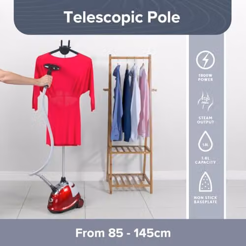 Quest 42320 Red Upright Garment and Fabric Steamer with 1.8L Tank and Auto Shut-off Function – 6