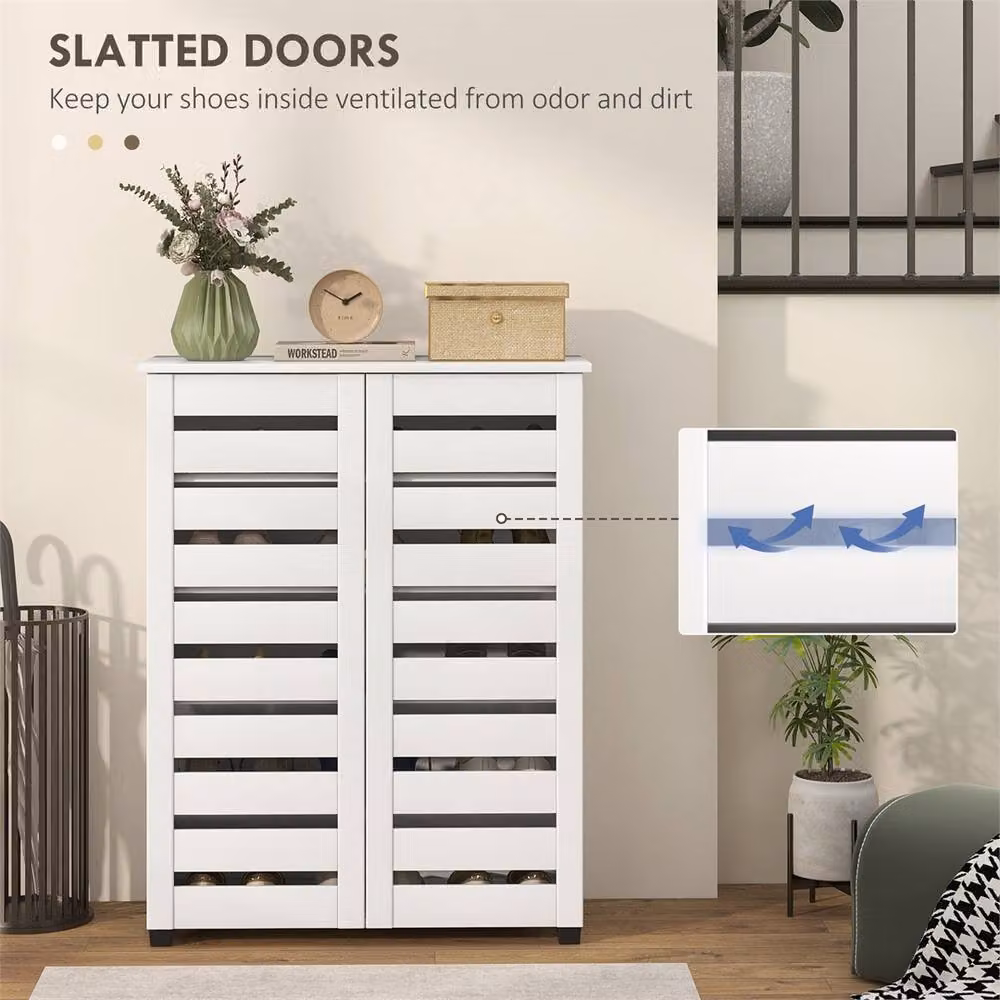 Nordara 5 Tier White Shoe Cabinet with Hinged Slatted Doors and Internal Shelves – 4