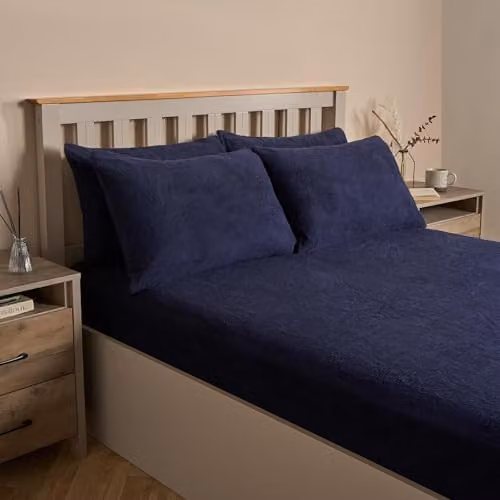 OHS 4 Pack Teddy Fleece Pillowcases, Navy Blue, W/H: 50 x 75 cm
