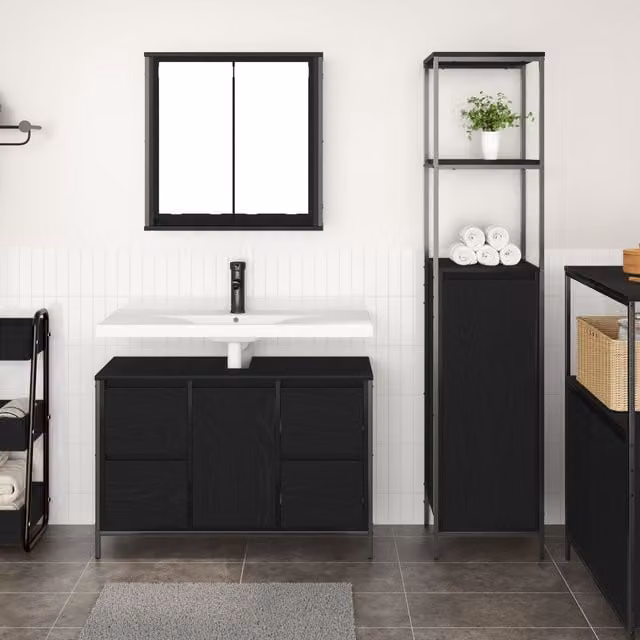 Berkfield Home Modern Black Oak Bathroom Vanity Unit Set of 2, W/D/H: 165 x 90 x 36 cm – 1