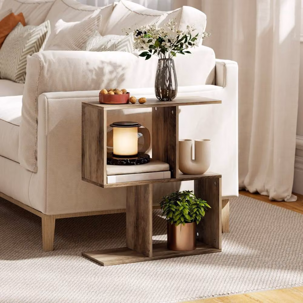 Wyld Haus Tolezi Oak S Shaped Narrow Side Table with 3 Tier Storage in Light Oak – 3