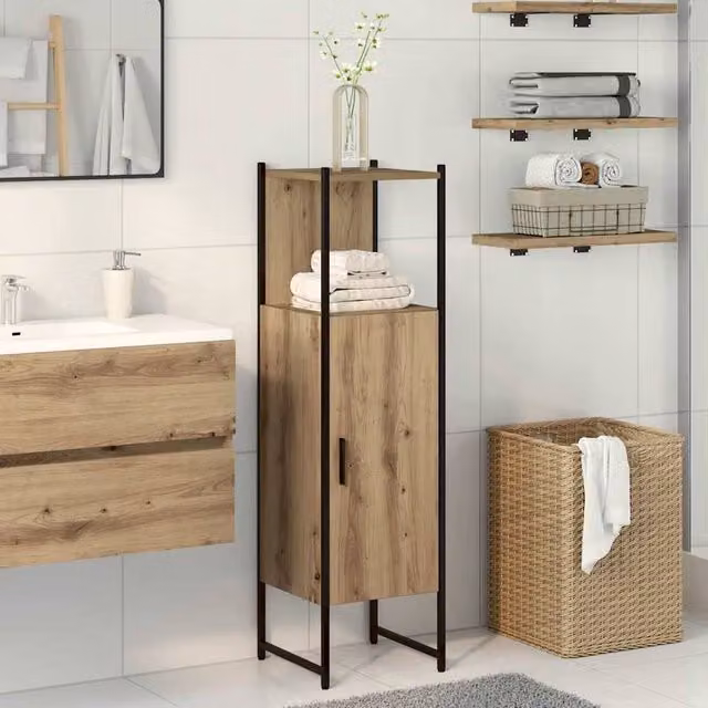 Berkfield Home Artisan Oak Bathroom Cabinet, Brown, W/D/H: 33 x 33 x 120.5 cm – 1