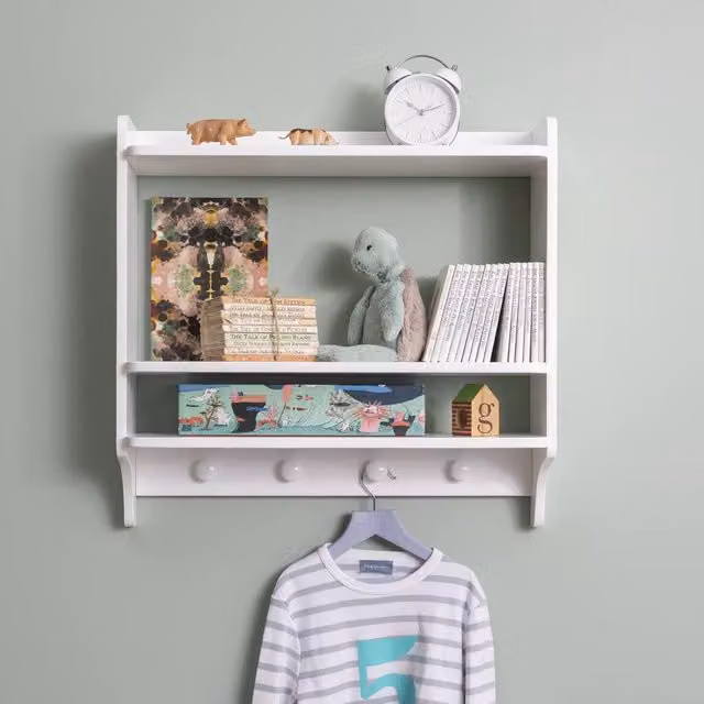 Nöa and Nani Hege Double Shelf with Coat Hook and Hanging Rod in White and Grey
