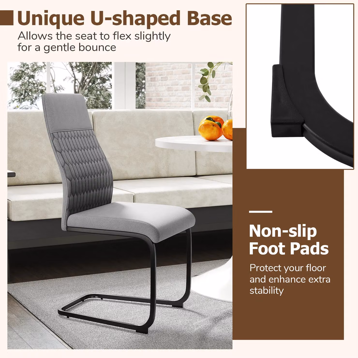 Gymax Set of 4 Modern Grey Fabric Dining Chairs with High Tilt Backrest and Metal Cantilever Base – 4