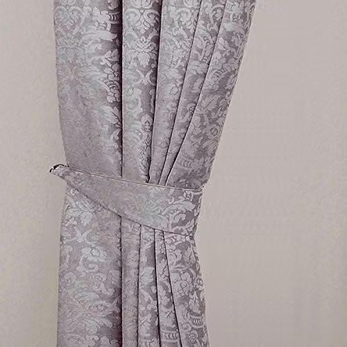 HOMESCAPES Grey Velvet Jacquard Curtain Tie Backs, Pair of 2 – 1