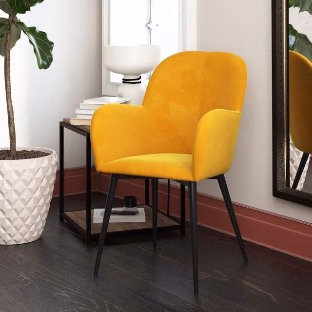 Fitz modern upholstered accent dining chair in mustard yellow velvet