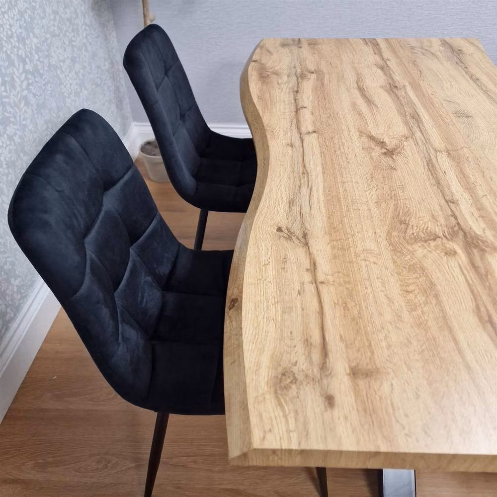 KOSY KOALA Modern Wood Dining Set with Grey Velvet Chairs and Grey Velvet Bench in Black – 2