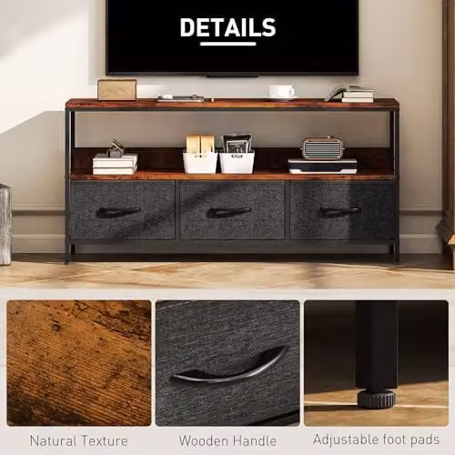 HOMCOM Industrial TV Cabinet in Brown with 3 Foldable Linen Drawers, W/D/H: 120 x 29 x 56 cm – 5