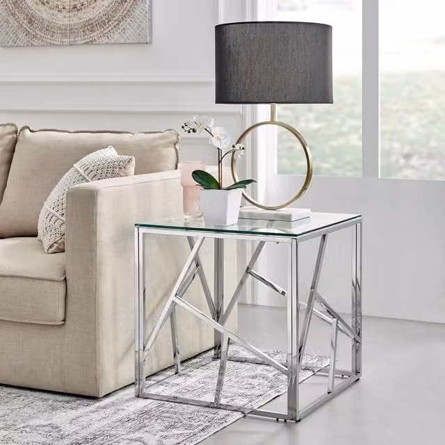 FurnitureboxUK Amalfi Silver Chrome Side Table with Glass Top