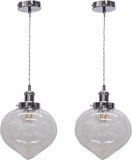 First Choice Lighting Layla Set of 2 Vintage Glass Pendant Shades in Chrome and Transparent – 1