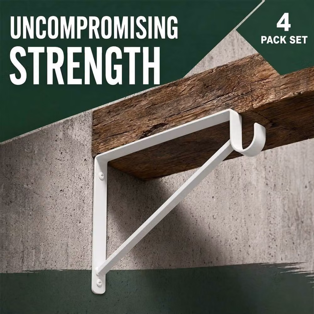 KORVIXA Heavy Duty Wall Mounted Shelf Brackets, 4-Pack, White, Width: 1000 cm, Depth: 52 cm – 3