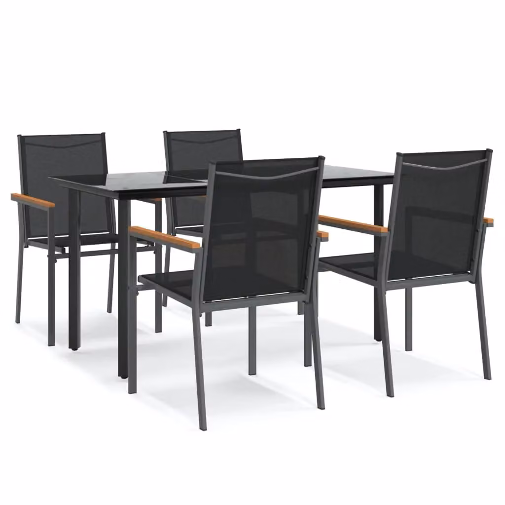 Berkfield Home 5 Piece Modern Garden Dining Set in Black Textilene and Steel – 2