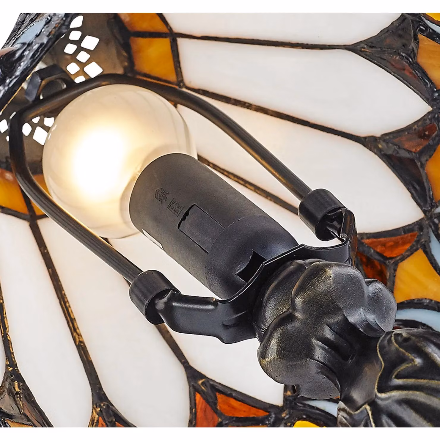 Happy Homewares Art Deco Tiffany Style Glass Table Lamp with Amber Shade and Bronze Base – 4
