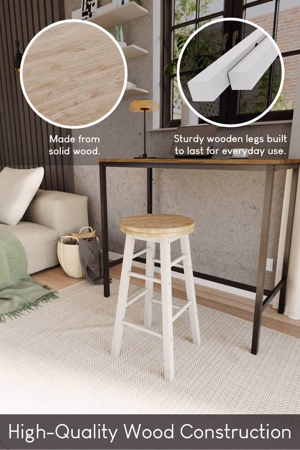 HD Designs Set of 2 White Wooden Revolving Bar Stools for Kitchen and Dining Rooms – 2