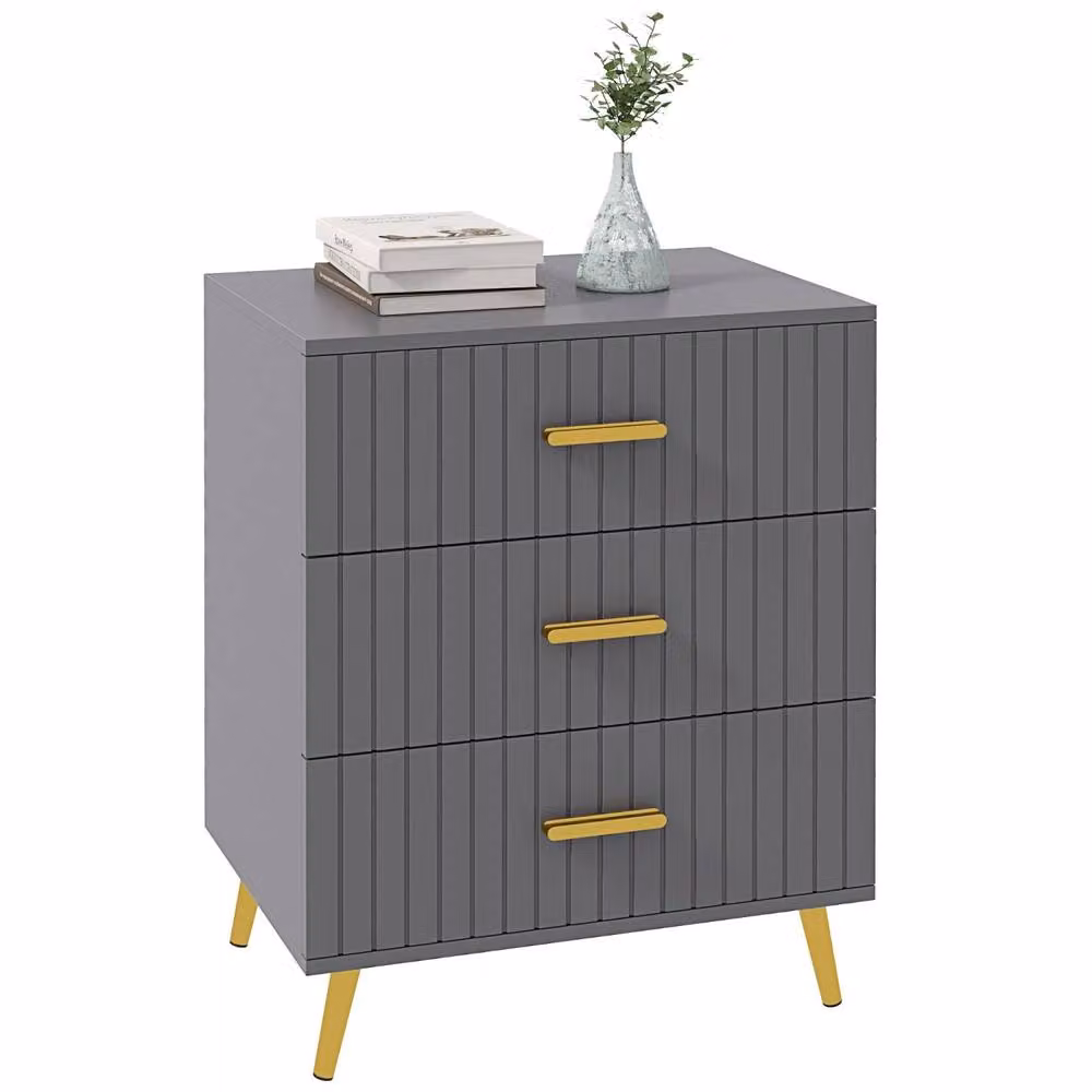 Wyld Haus Momase Tall 3 Drawer Dresser in Dark Grey with Gold Tone Handles, W: 60.0 cm, D: 40.0 cm, H: 71.5 cm – 2