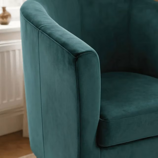 Home Source Bedford Small Padded Curved Back Tub Chair in Dark Green Velvet