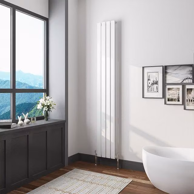 AicaBathroom Vertical Flat Panel Steel Radiator in White, H: 180 cm, W: 27.2 cm, D: 27.2 cm