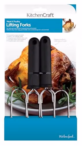 KitchenCraft Set of 2 Stainless Steel Meat and Poultry Lifters in Black and Silver, 22 x 9 cm – 2