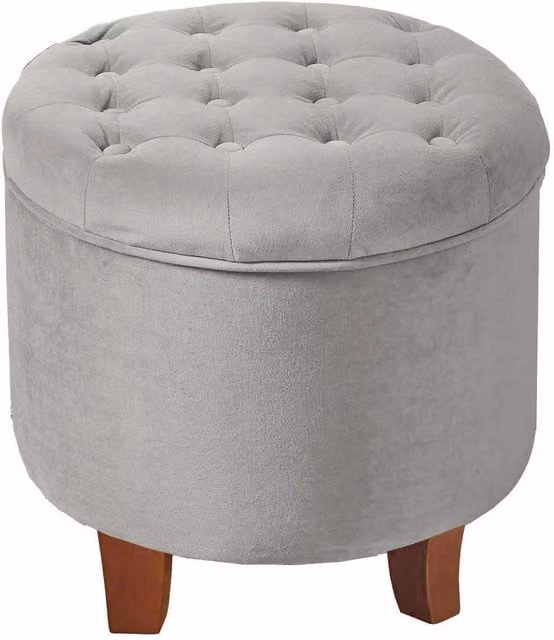 Livinluxury Grey Velvet Cylindrical Tufted Storage Ottoman