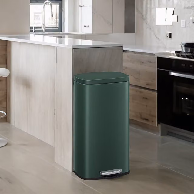 SONGMICS 30L Steel Pedal Bin with Soft-Close Lid, Green