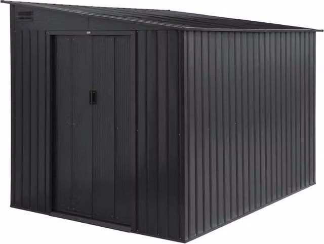 sweeek 5.5m2 Galvanised Steel Pent Garden Shed with Sliding Doors and Anchoring Kit in Anthracite Grey, H 257 cm x W 214 cm x D 193 cm – 1