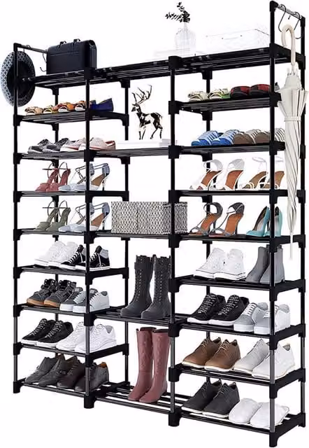 Garden Sanctuary Modern Matt Black Metal Freestanding Open-Style Shoe Rack for Hallways